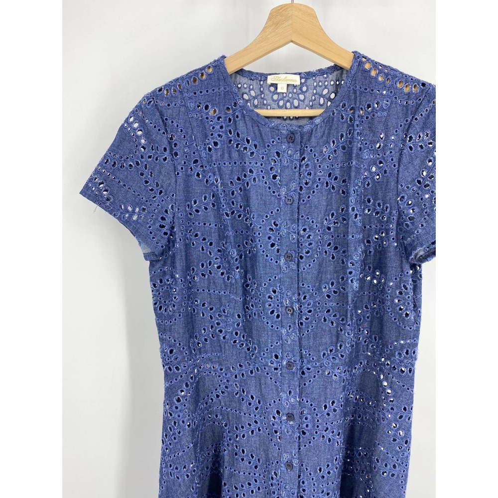 Shoshanna Chambray Embroidered Eyelet Button dress - Picture 3 of 6